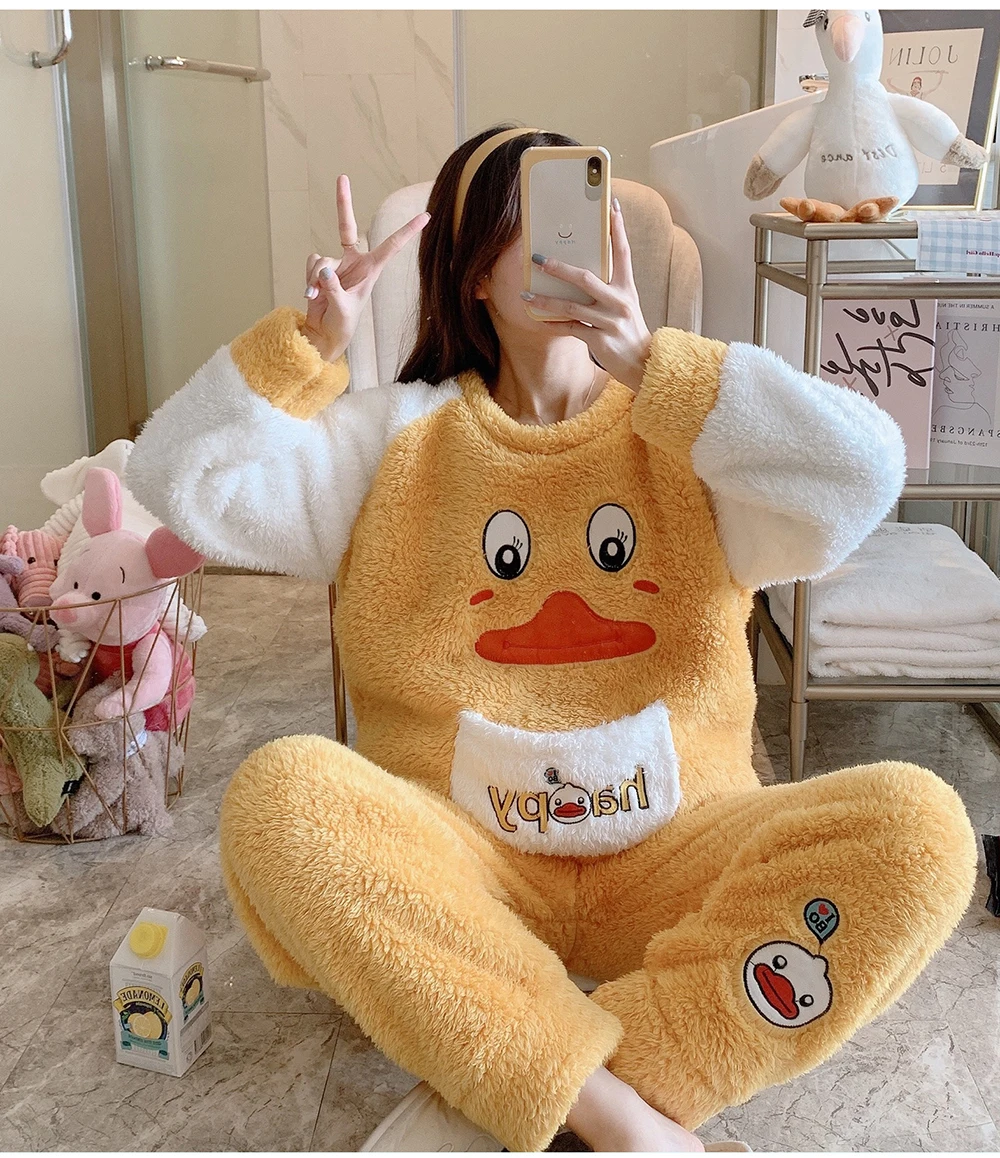 Variety Style Ladies Pajama Sets Embroidery Exquisite Cute Cartoon Home Kit For Students Thicken Autumn And Winter Keep Warm