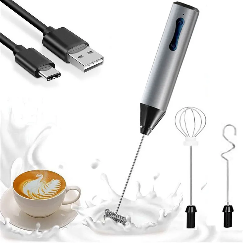 3 In 1 Electric Milk Frother USB Stainless Steel Milk Frother Maker Portable Handheld Foamer Coffee Frothing Wand Egg-whisk