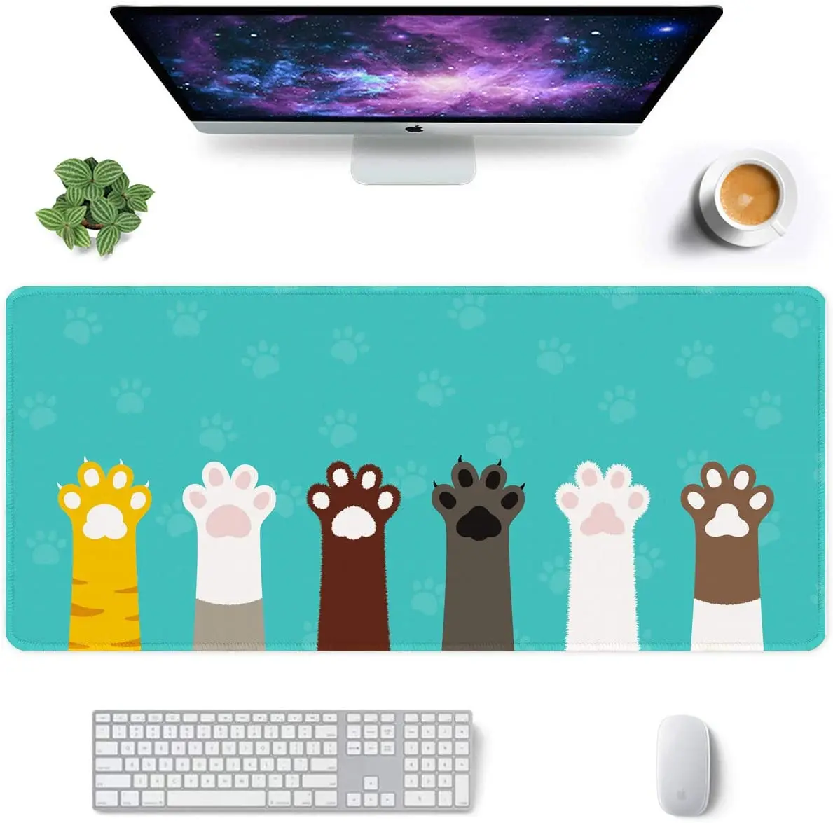 

Cute Cat Paws Large Mouse Pad Extended Full Desk Pad Waterproof Desk Mat with Stitched Edge Non-Slip Computer Keyboard Mousepad