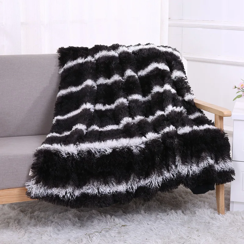 

New Blankets 160*200/130*160cm Super Soft Long Shaggy Fuzzy Fur Faux Warm Elegant Cozy With Fluffy Sherpa Throw Stripe Bedspread