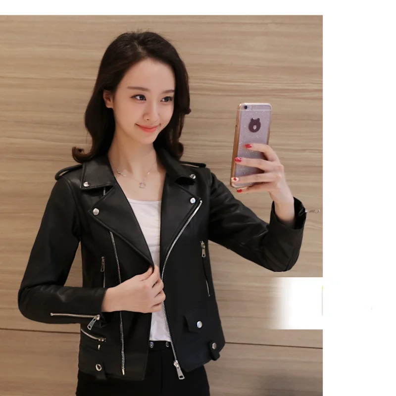 2022 Spring and Autumn New All-match Faux Leather Women Brand Designer Jackets for Ladies Fashionable Chic Slim Women's Coats