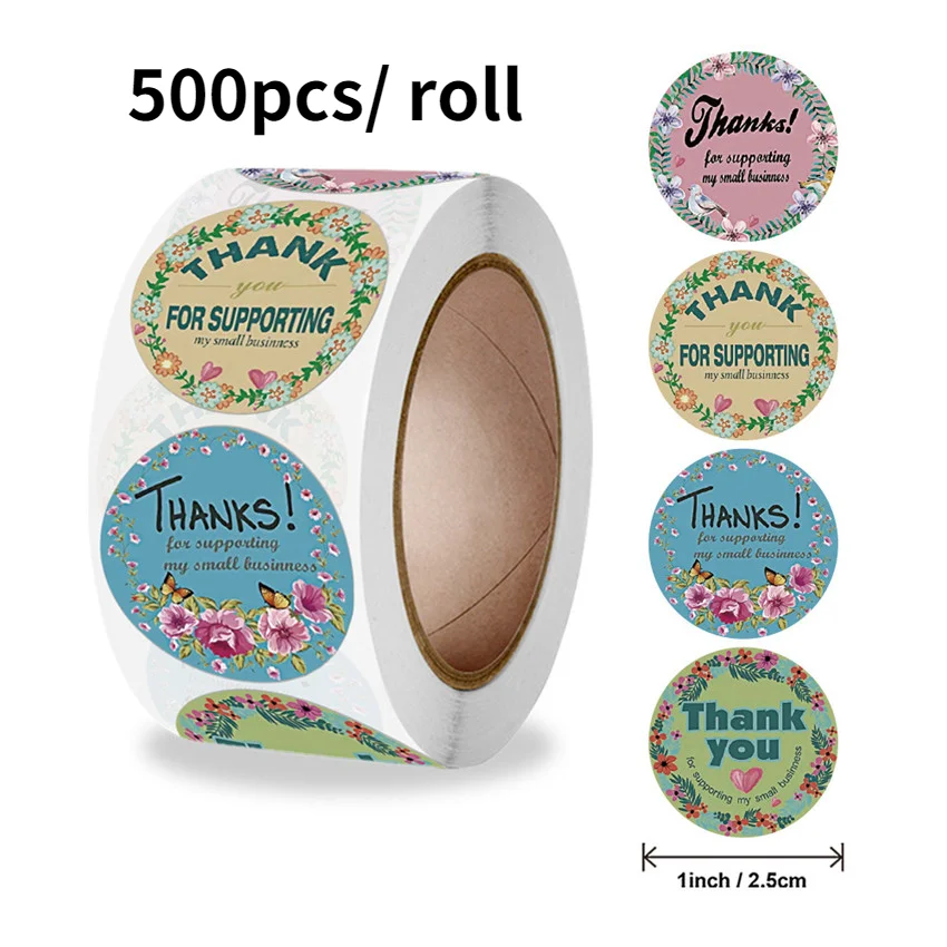 

500 шт., Цветочные наклейки с надписью «Thank You»