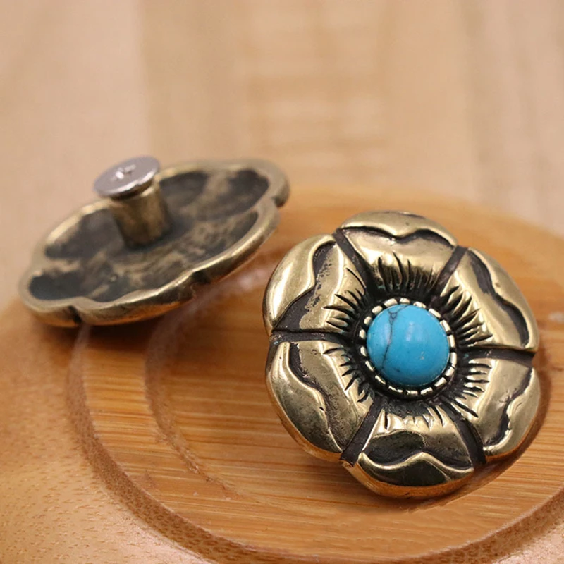 

27mm Western Sun Flower Turquoise Decorative Buckle Conchos Screw Back Buttons DIY Leather Goods Leathercraft Accessories