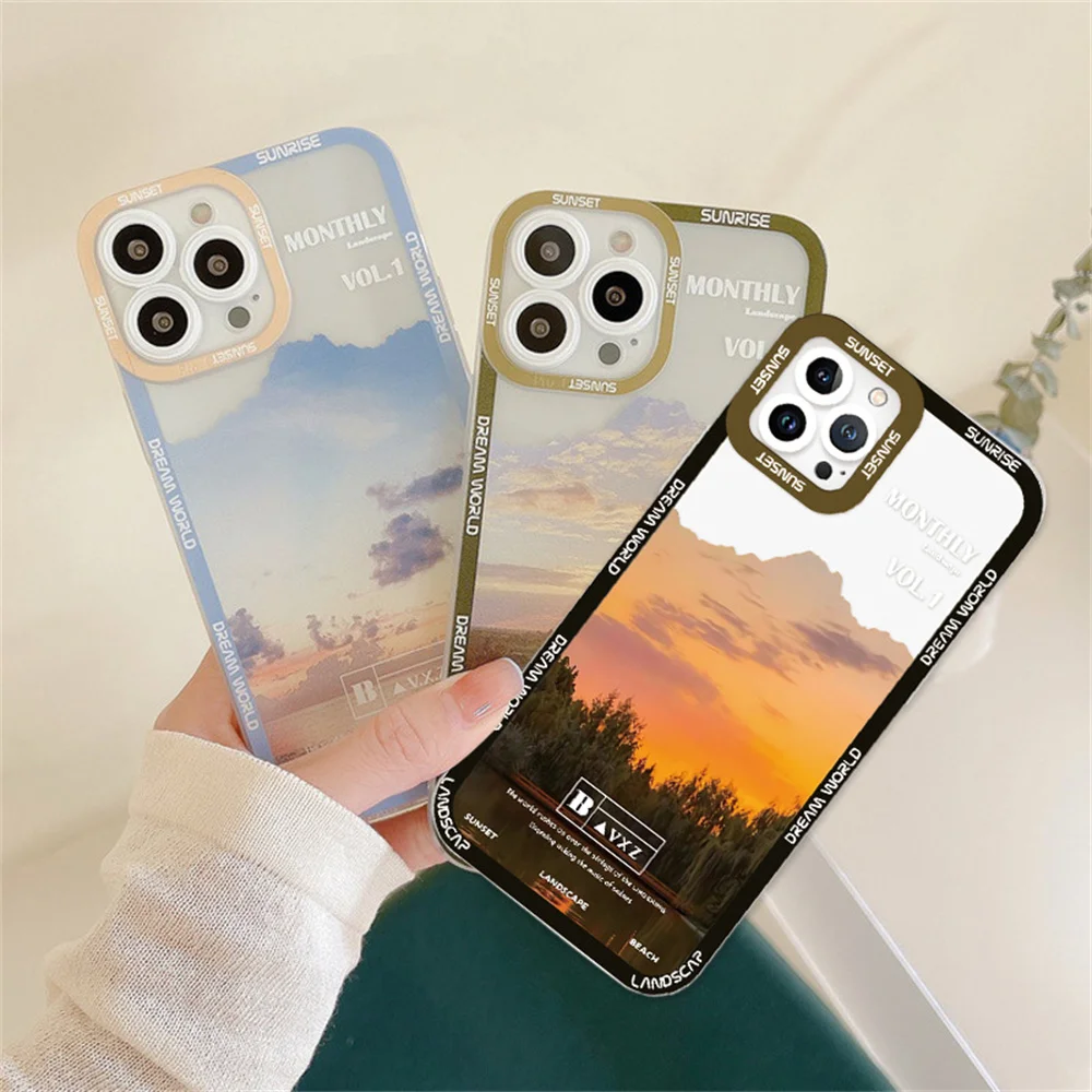 

Ins Landscape Sunset Forest Protective Case Apple 14iphone13 12XR max Transparent Mobile Phone Soft Shell