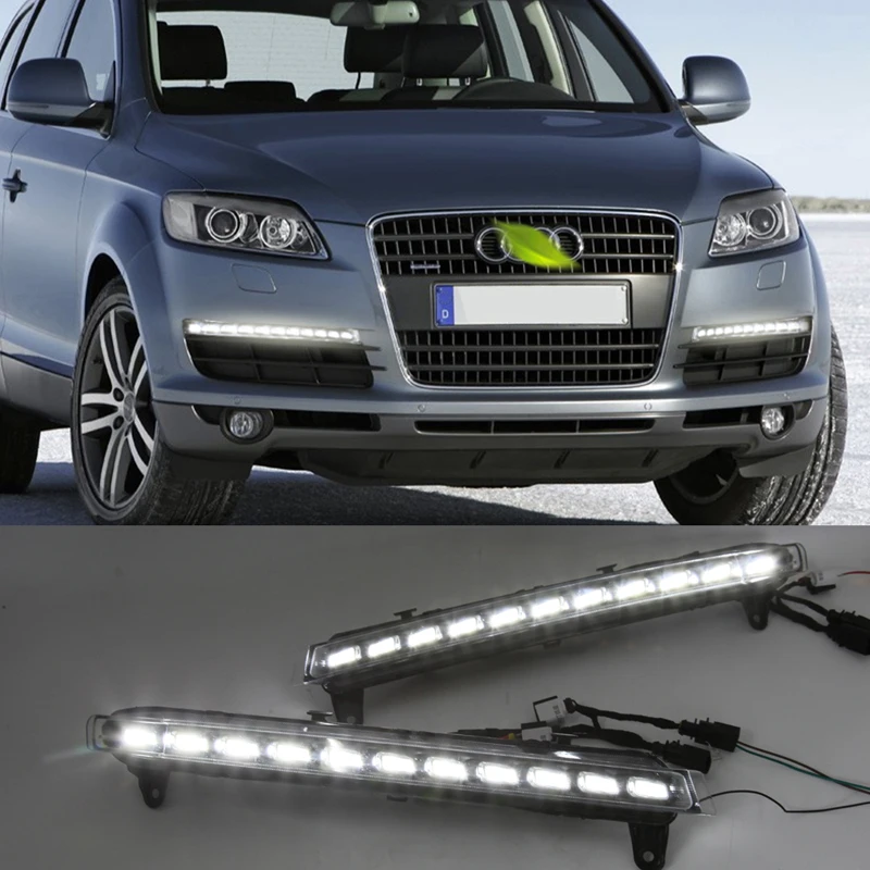 

Дневные ходовые огни SNCN, 2 светодиодный т., для Audi Q7, 2006, 2007, 2008, 2009, желтый цвет, функция указателя поворота, 12 В, автомобильные ДХО, противотуманные фары, украшение