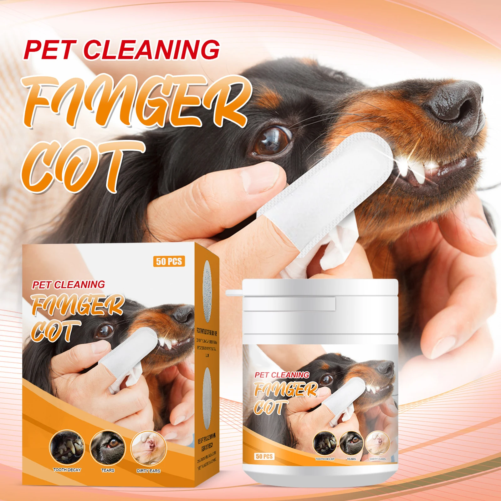 

50Pcs Pet Grooming Cleaning Paper Wet Wipes Pet Cleaning Teeth Wipes Cat Dog Oral Teeth Cleaning Tartar Finger Wipes