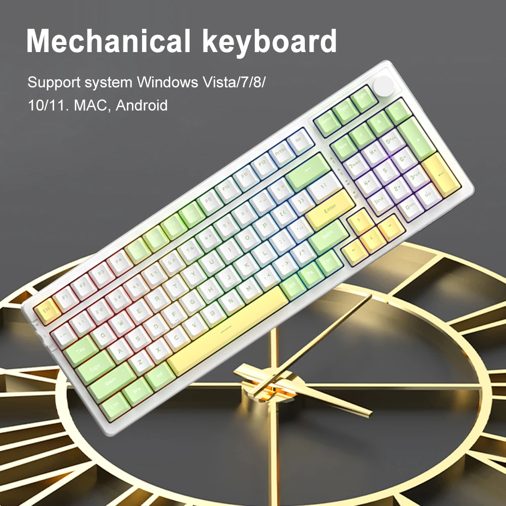 

Механическая клавиатура, 99-клавишная подсветка, RGB подсветка, 3 режима подключения, для настольных ПК и ноутбуков
