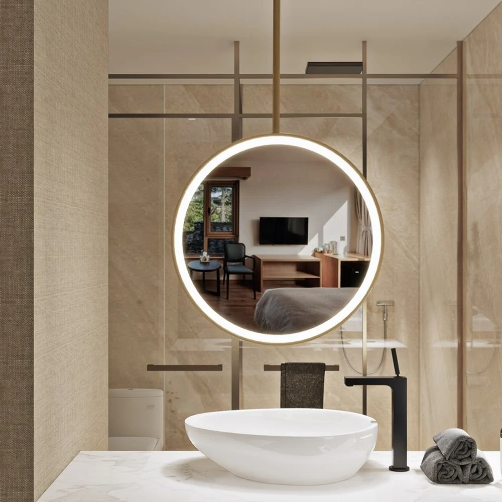 

Irregular Shaving Round Led Mirror Hanging Vanity Luminous Dichroic Bathroom Mirror Light Makeup Espejo Led Washroom Accessories