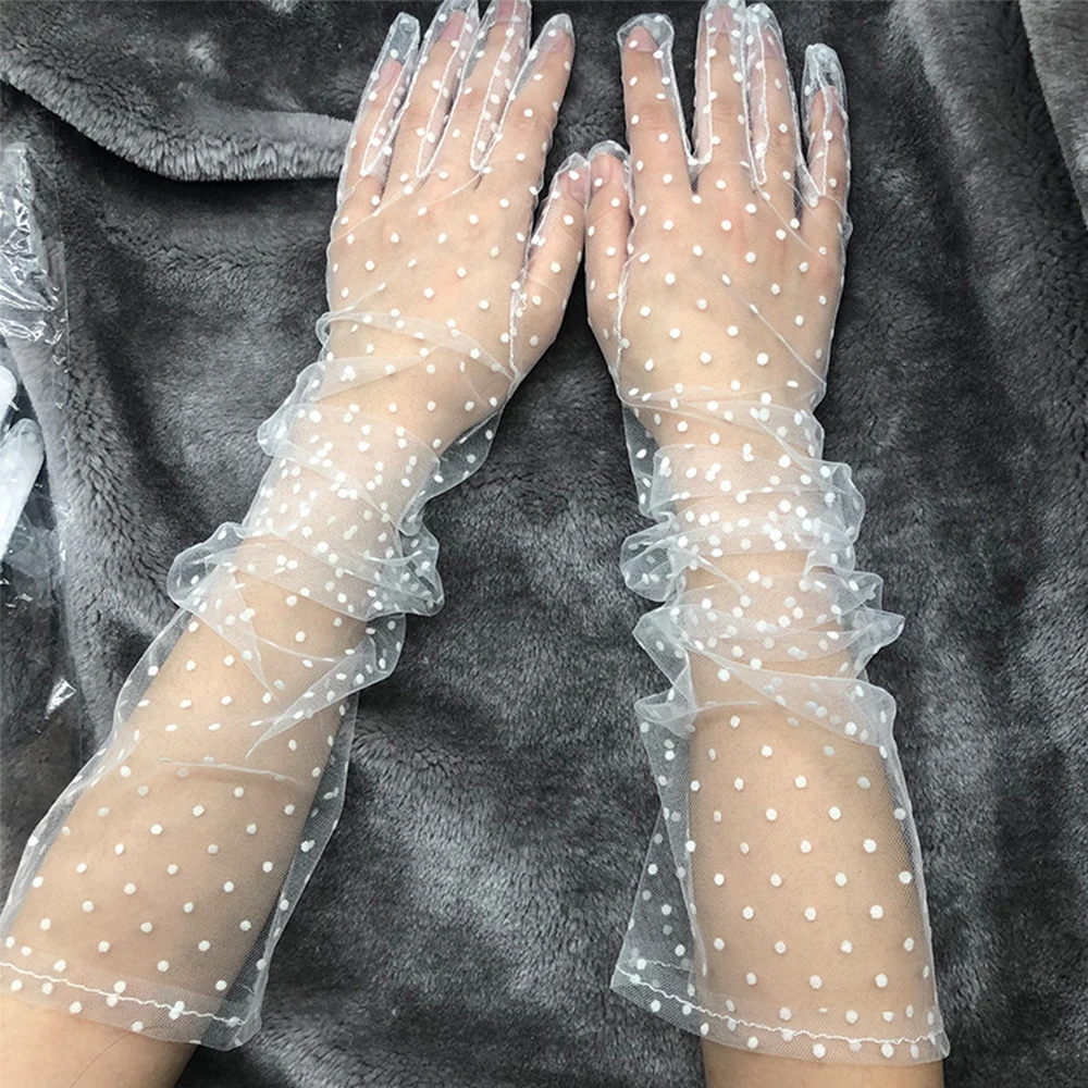 

1 Pair Riding Gloves Flexible Accessories Stretchy Full Finger Falbala Tulle Gloves Lace Mittens Spots Spots Gloves