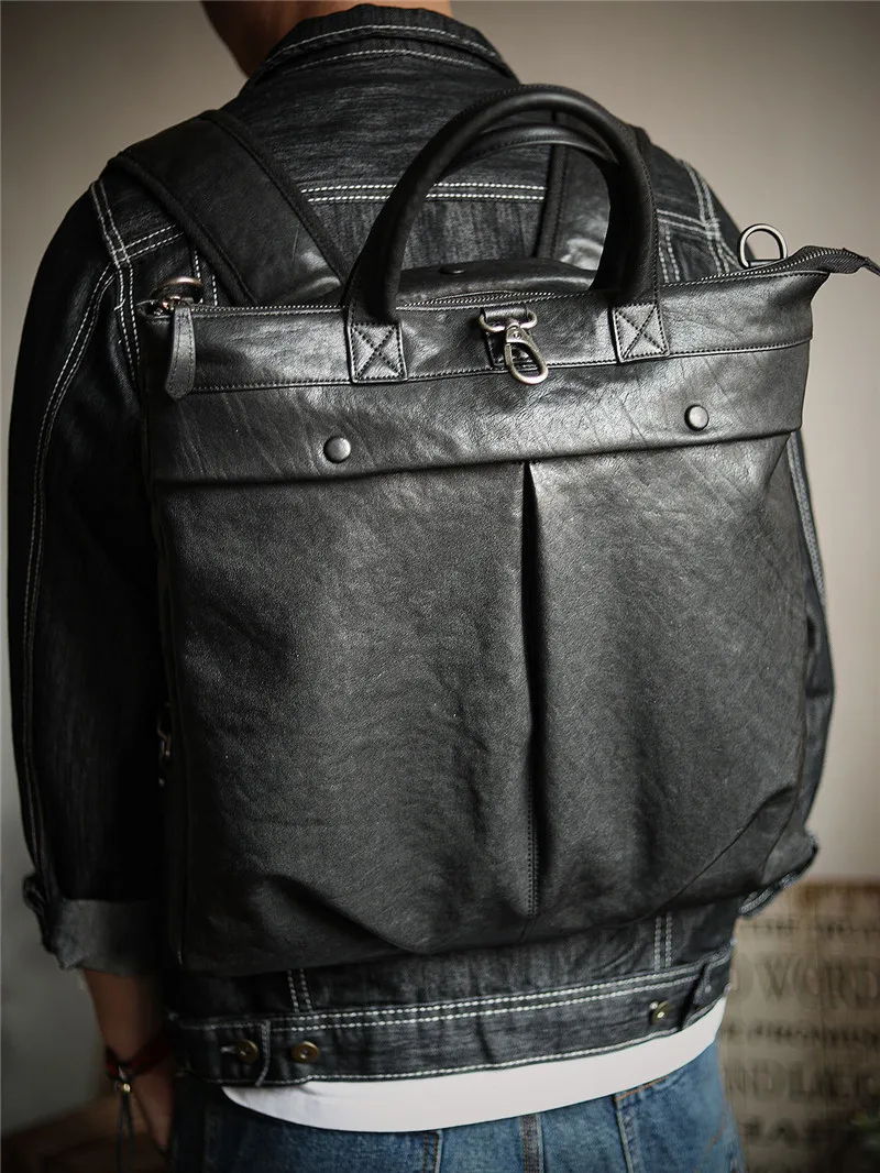 Simple Leisure designer Natural genuine Leather Men 15-inch Laptop computer Briefcase Multifunctional Soft cowhide green Handbag