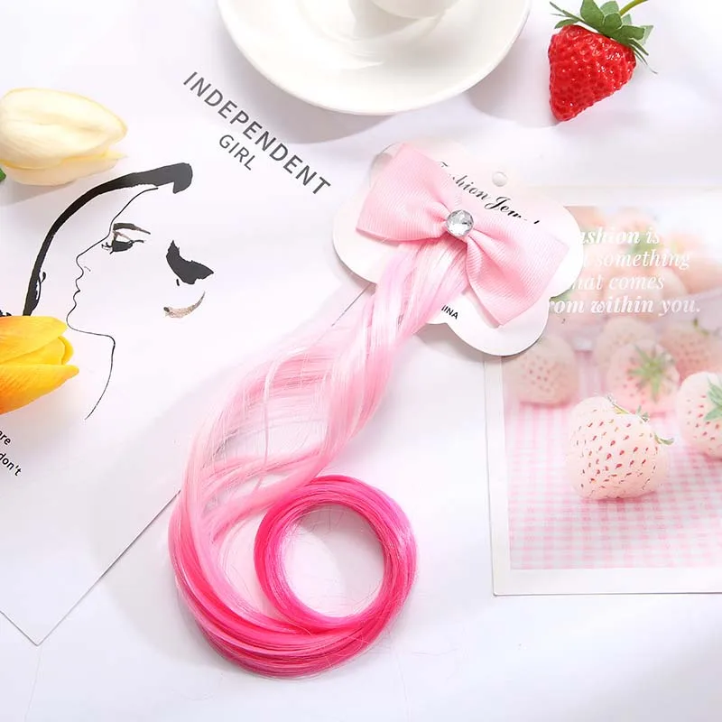 

Cute Children Gradient Bow Hair Clips Headdress Ponytail Hair Ropes Baby Girls New Colorful Wig Pigtail Elastic Kids Headwear