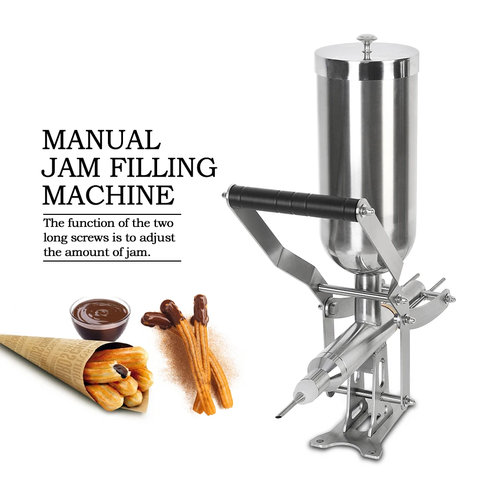 

Homemade Spanish Churros Machine Manual Jam Filling Cream Filler Stainless Steel Bread or Puffs Liquid Jam With 3 Pipes 4.5L