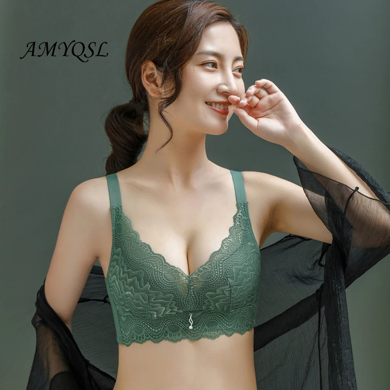 

XMSMZ Sexy Lace Lingerie Plus Size Push Up Bra Wireless Comfort Seamless Backless Bralette Low Cut Female Invisible Bra