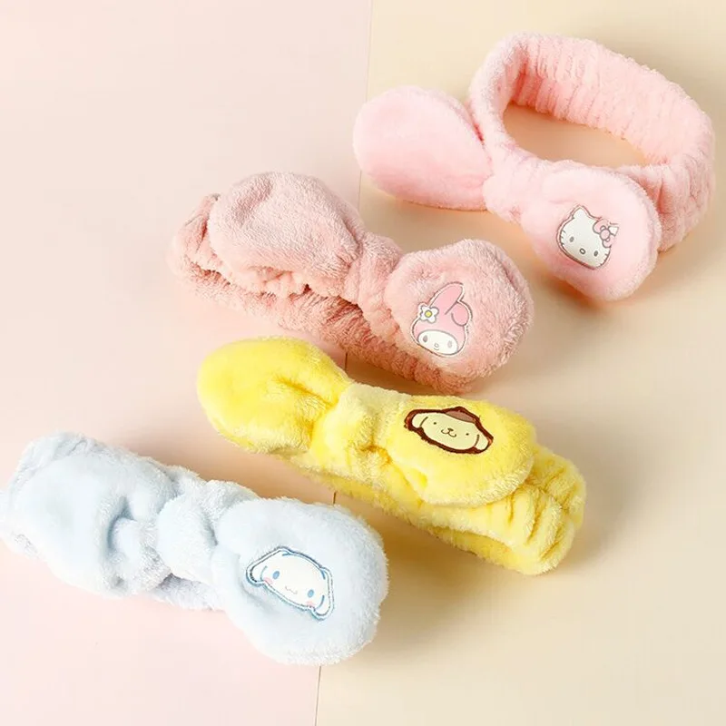 

Повязка для волос Kuromi Kawaii Anime Sanrio, мультяшная Милая повязка для волос Hellokittys Cinnamoroll, милая плюшевая повязка для мытья лица, лучший рождественс...