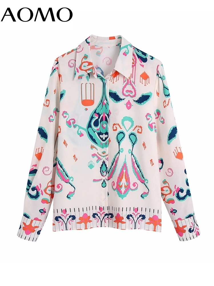 

AOMO Women Vintage Flowers Print Shirt Long Sleeve 2022 Chic Female High Street Loose Shirt BE614A