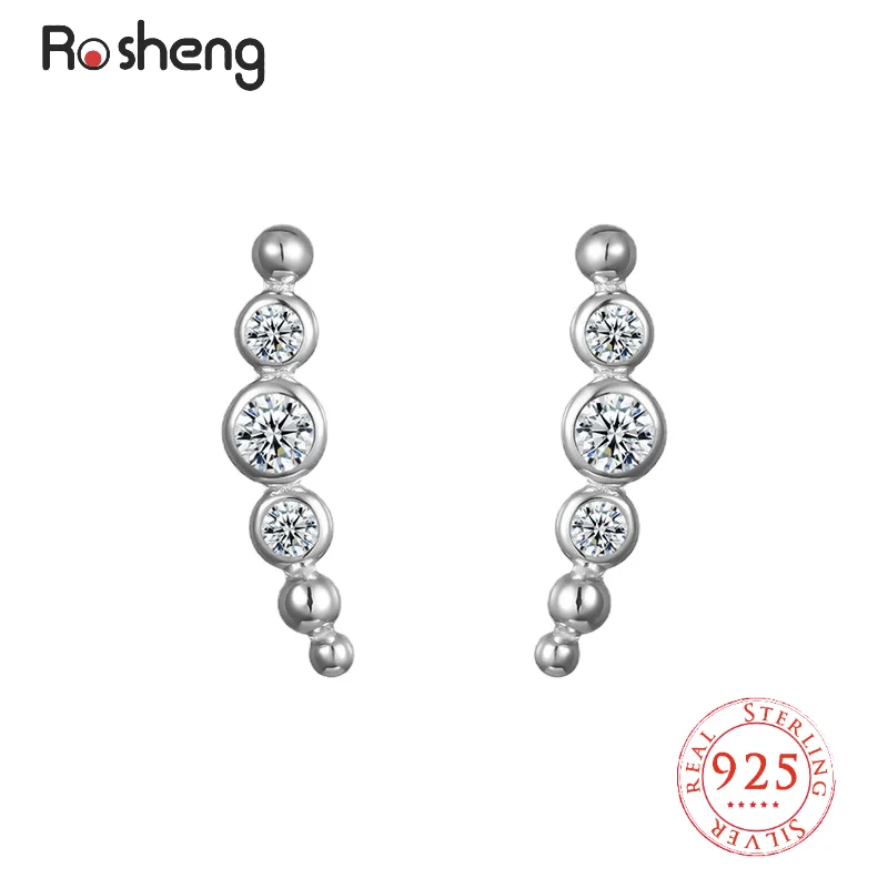 

Rosheng Real 925 Sterling Silver Geometric Shiny Zircon Stack-able Beads Stud Earrings for Women Wedding Jewelry Gift 2022