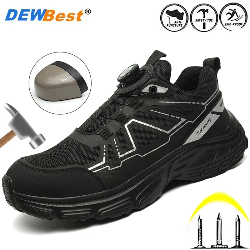 Модная повседневная рабочая обувь с поворотными пуговицами мужская со стальным