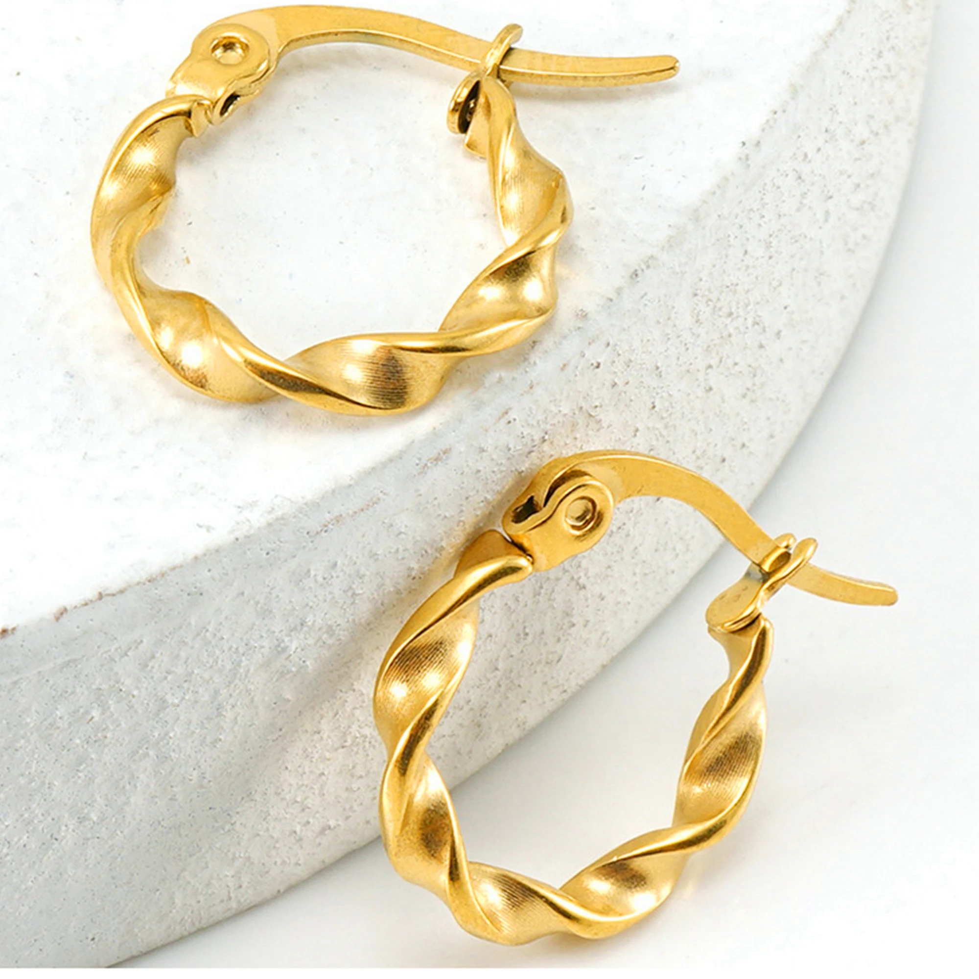 

Spiral Twisted Cshaped Earrings For Women 18K Goldtone Stainless Steel Snap Closure Ear Studs And Ear Accessories