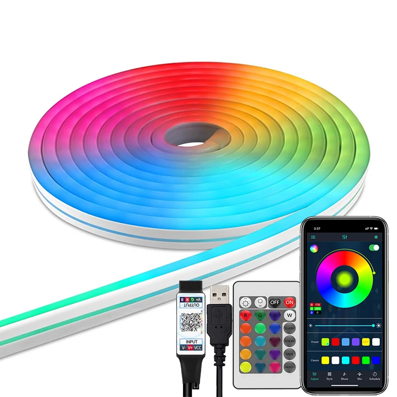 Rgb Неоновая Светодиодная Лента 1/2/3/4/5 М Водонепроницаемая Usb Bluetooth Управление