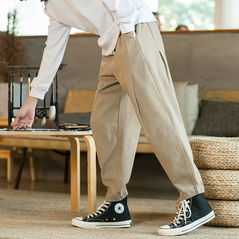 

Брюки-багги мужские длинные, брендовые винтажные джоггеры, хлопково-льняные штаны, повседневная одежда на осень, 5XL