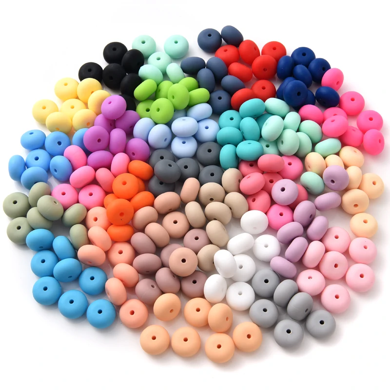 

14mm 50Pcs Silicone Lentil Beads Food Grade Baby Silicone Abacus Teether Bead DIY Baby Pacifier Chain Teething Accessories