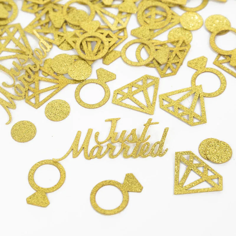 

100Pcs Glitter Wedding Confetti Gold Diamond Ring Just Married Confetti For Bridal Showe Wedding Bachelorette Party Table Decor