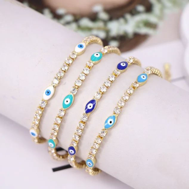 

New Copper Zircon Drop Oil Devil's Eye Bracelet Enamel Evil Eye Ladies Fashion European and American Zircon Fashion Bracelet