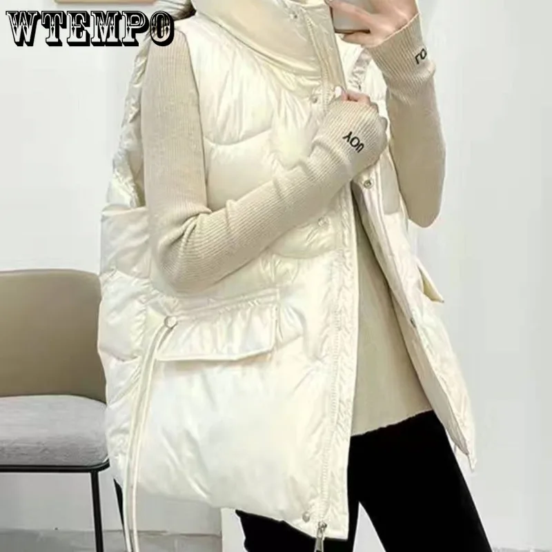 

WTEMPO Женская куртка без рукавов, мягкий кардиган, свободное Стеганое пальто с высоким воротником, теплая осенне-зимняя безрукавка, пуховик