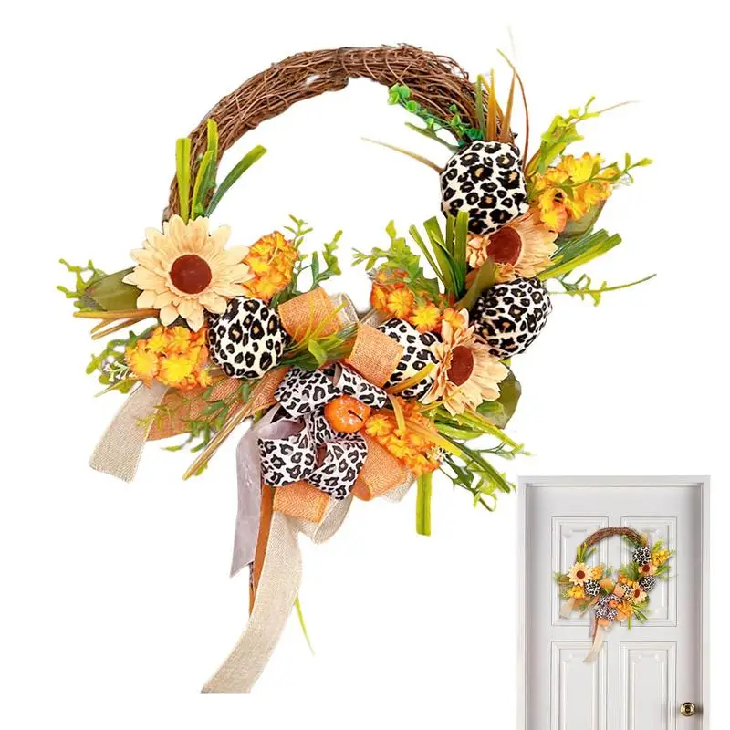 

Artificial Thanksgiving Day Wreath Front Door Hanging Wreath Home Wall Fireplace Door Decor With Maple Leaves Harvest Farmhouse