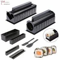 10 pcsset plastic sushi maker set onigiri mold kits diy kitchen safety roller bento rice paddle accessories tools