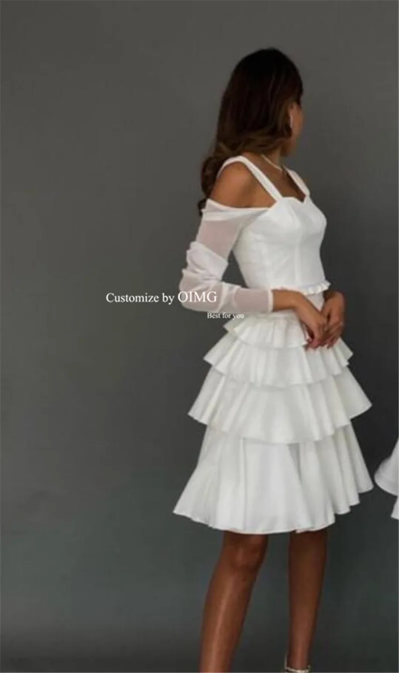 

OIMG White Saudi Arabic Evening Party Dresses Short Formal Event Dress Long Sleeves Above Knee Length Prom Gowns Robe de soiree