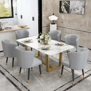 Nordic rock slab marble dining table and chair combination modern minimalist size apartment stainless steel light luxury