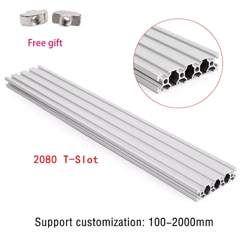

NEW 2080 Aluminum Profile T-Slot European Standard Anodized Extrusion Linear Rail 300 500 1000 1200mm 2080 CNC 3D Printer Part
