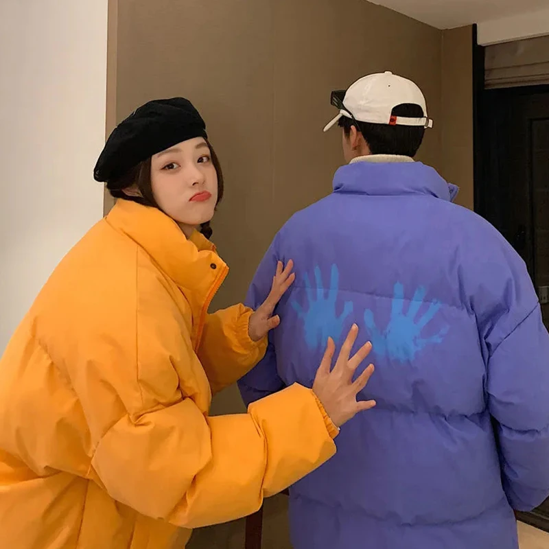 New Korean Male Coat Winter Down Cotton Parkas Jacket Solid Thicken Casual Couple Students Jacket Oversized  Lightweight Padded