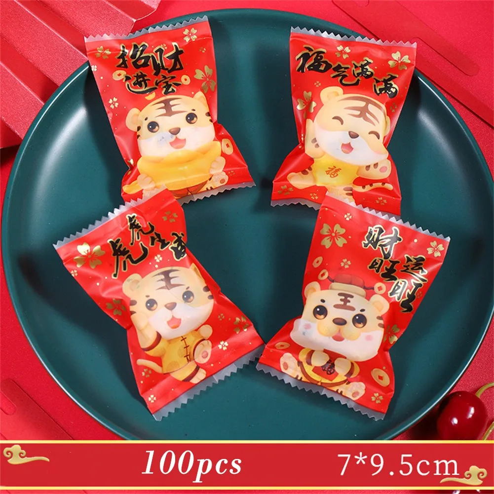 

100 Pcs Cookies Bag Biscuit Baking Bag Lucky Cat Nougat New Year Sealing Bag Candy Bag Homemade Baked Foods Packaging Bags