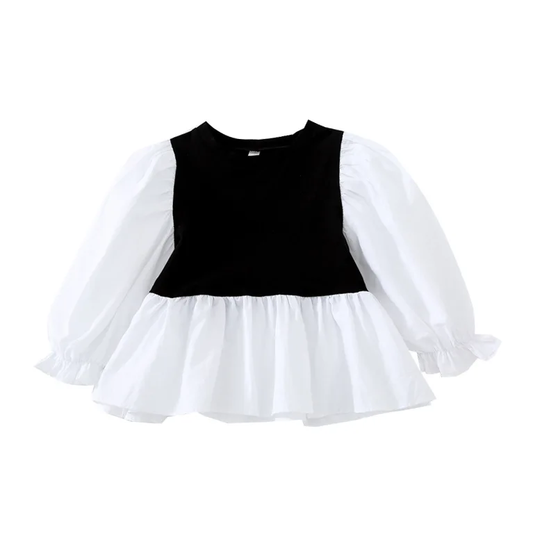 

2022 Spring and Autumn New Kids Shirts Kids Clothing Girls Shirts All-match Puff Sleeve Lace Long-sleeved Shirts Blouse Girl