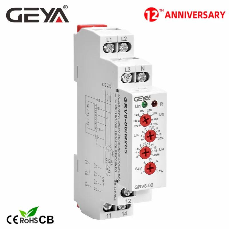 

GEYA GRV8-06 3 Phase Failure Phase Sequence Voltage Monitoring Relay Voltage Sensing Protection Relay 460V