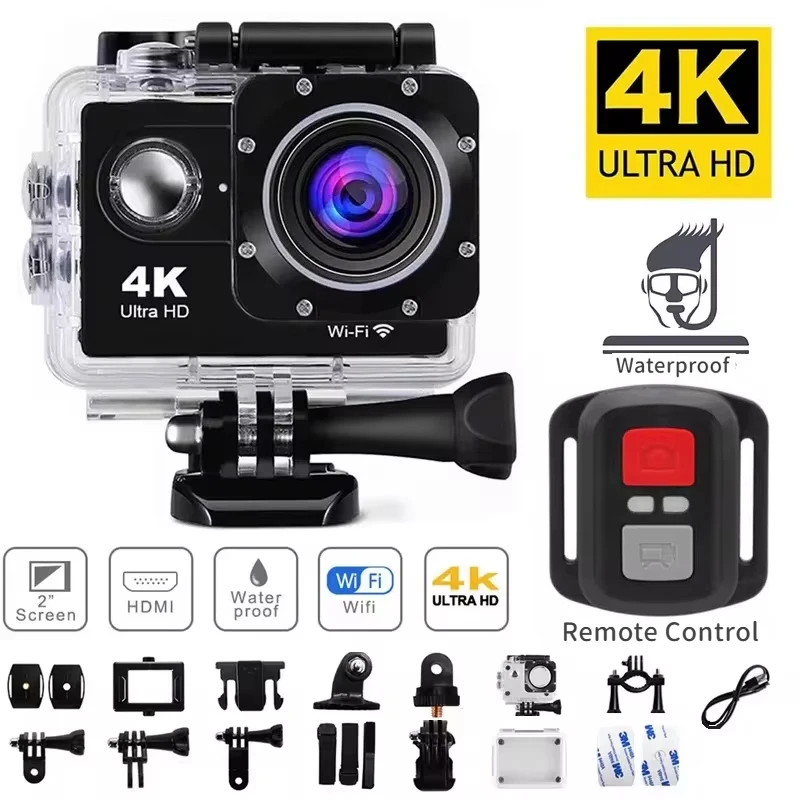 2.0 "eylem kamera Ultra HD 4K 30FPS WiFi sualtı kameralar su geçirmez kask bisiklet Video kayıt kameralar açık spor kamerası