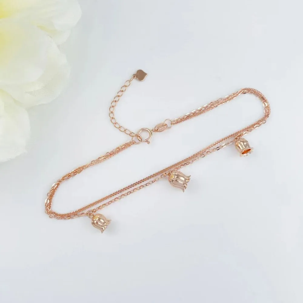 Цепочка из настоящего чистого 18-каратного розового золота женский браслет с