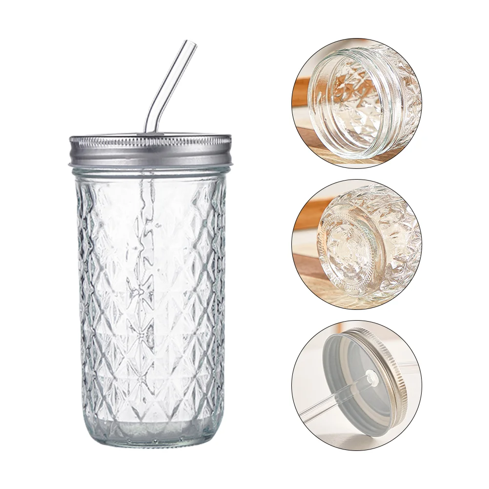 

Straw Glass Cup Water Cups Mason Glasses Lid Tumbler Bottles Drinking Jar Jars Bottle Coffee Beverage Mug Lids Tea Juice Clear