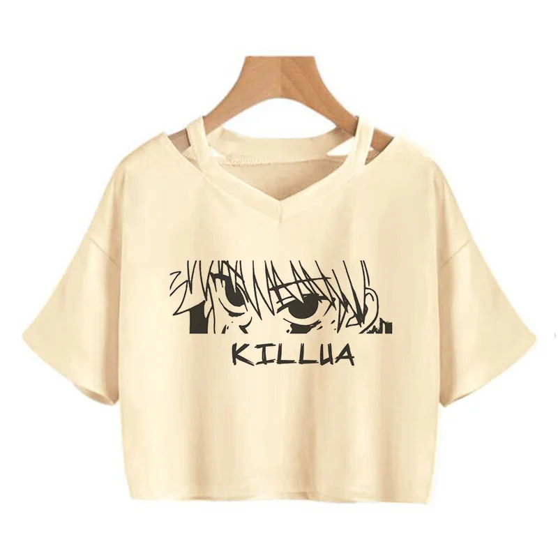 Кроп-топ Hunter X футболка японское аниме Killua Zoldyck Hisoka мультфильм Милая женская Kurapika
