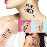 floral feather temporary tattoo stickers natural rose art body waterproof pattern fake stickers arm lily watercolor leg tat i7b8
