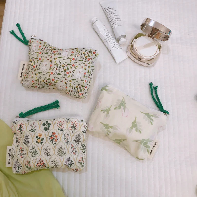 

Хлопковые многофункциональные сумки для хранения для женщин, милые гигиенические салфетки, дорожная сумка для макияжа губной помады, зелен...