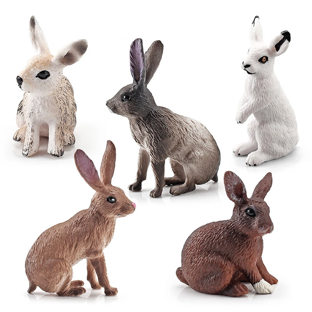 

5PCS Cute Simulation Animal Bunny Sculpture Ornaments Garden Lawn Figurines Crafts Farm Rabbit Model Toys Easter Gift for Kids