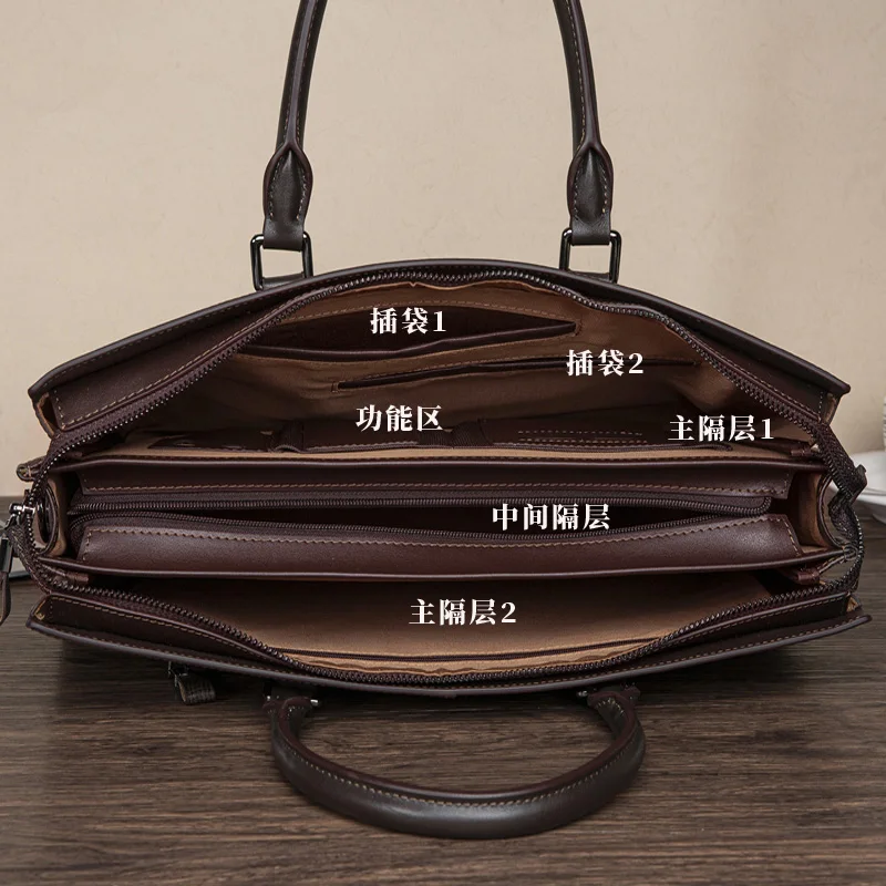Brand Large Capacity Men's Bag Handbag Genuine Leather Portfolio Crossbody Briefcase Men's Briefcase Computer Bag Men's Cowhide