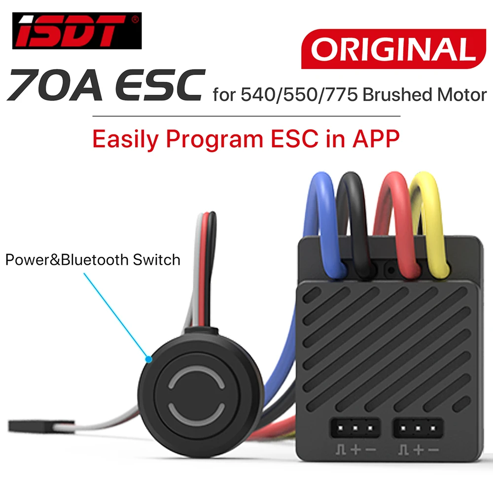 

ISDT ESC70 70A Waterproof ESC 2~3S Adjustable BEC Phone Control 540/550/775 Brushed Motor For 1/8 1/10 RC Climbing Car