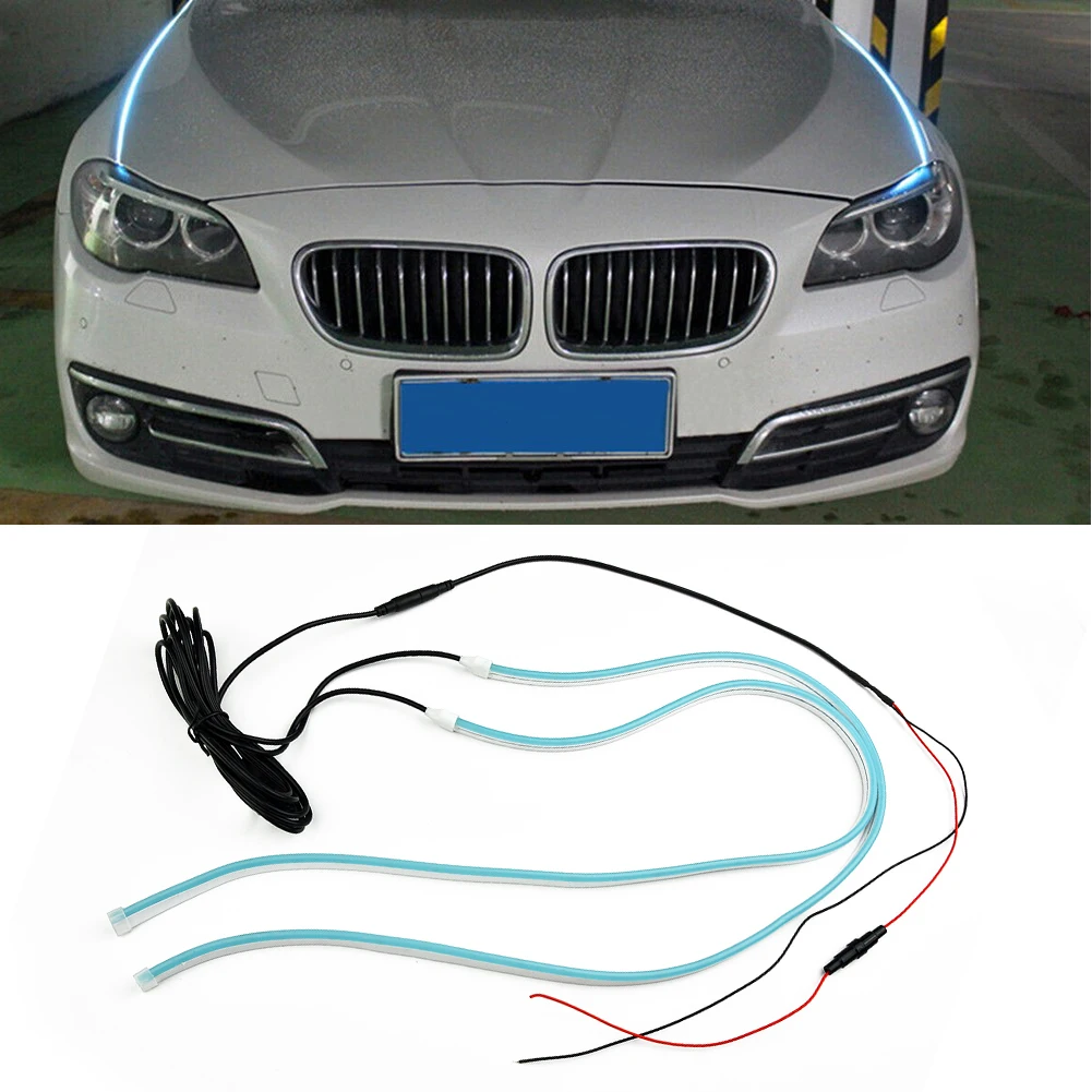 

2pcs Waterproof LED Light Bar Car Universal Engine Hood Guide Decorative Light Bar Flexible DRL LED Strip Daytime Running Light