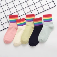 rainbow color socks womens autumn and winter kawaii fashion woman clothes korean style harajuku mid tube socks versatile cotton
