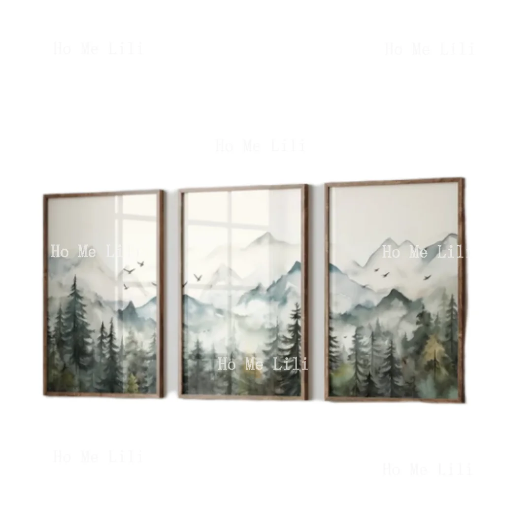 Акварельная гора набор из 3-х предметов настенные художественные принты сосновый