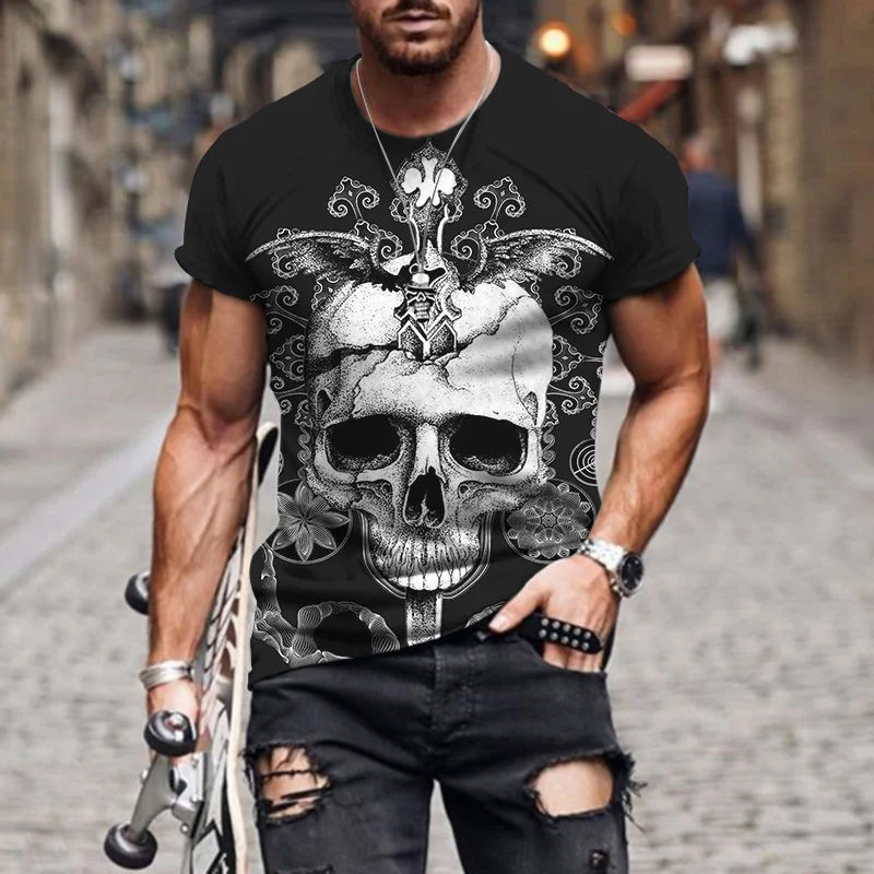 

2022 New 3D Retro Skull Printing Summer Men Clothing Round Neck Comfortable Oversized Size Breathable Casual Fashion T-Shirts